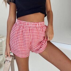 Princess Polly Red Gingham Plaid Boxer Shorts Summer Size 10